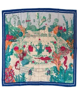 Luxury 90cm Silk Underwater Garden Scarf New